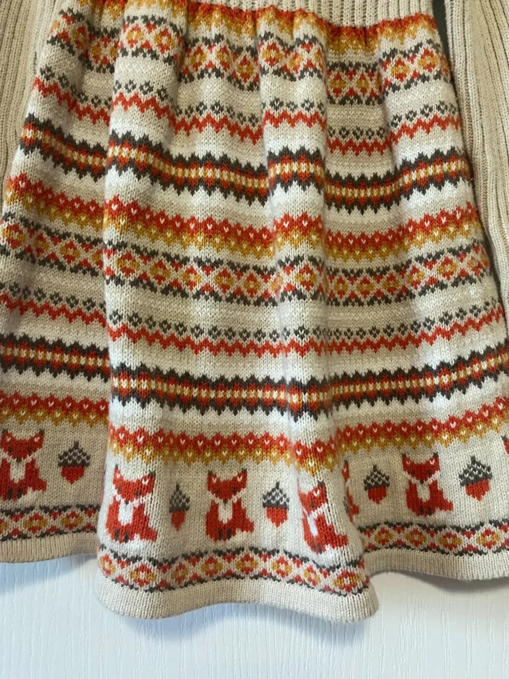 Aspen Kids Girl Novelty Fox Fair Isle Autumn Knit Sweater Dress 4T